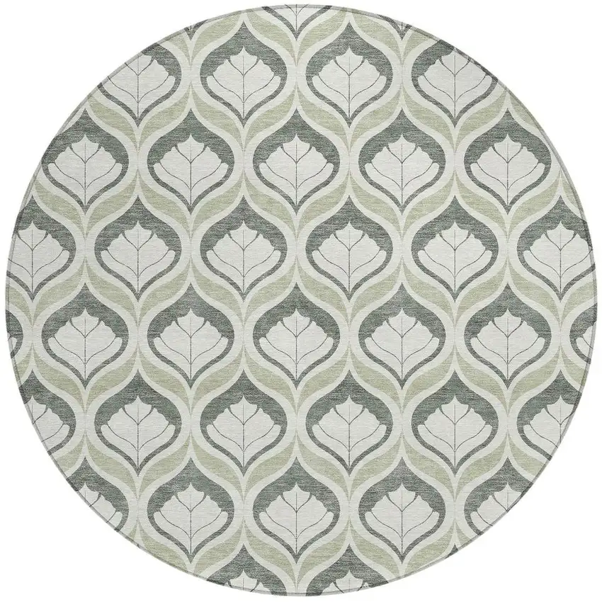 8' Lime Green And Beige Round Geometric Washable Indoor Outdoor Area Rug Photo 3