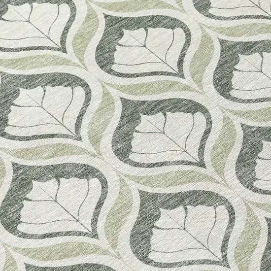 8' Lime Green And Beige Round Geometric Washable Indoor Outdoor Area Rug Photo 9