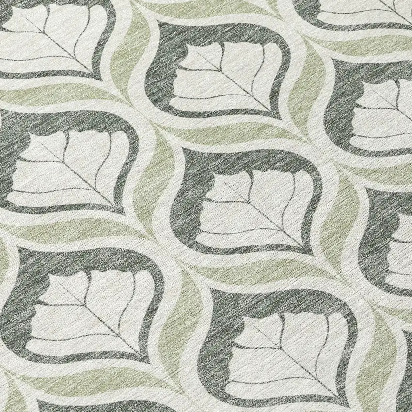 8' Lime Green And Beige Round Geometric Washable Indoor Outdoor Area Rug Photo 9