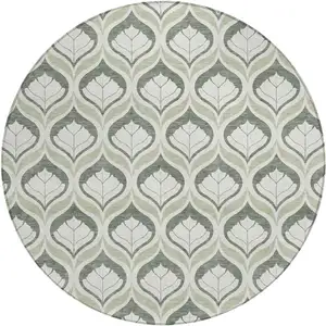 Photo of 8' Lime Green And Beige Round Geometric Washable Indoor Outdoor Area Rug