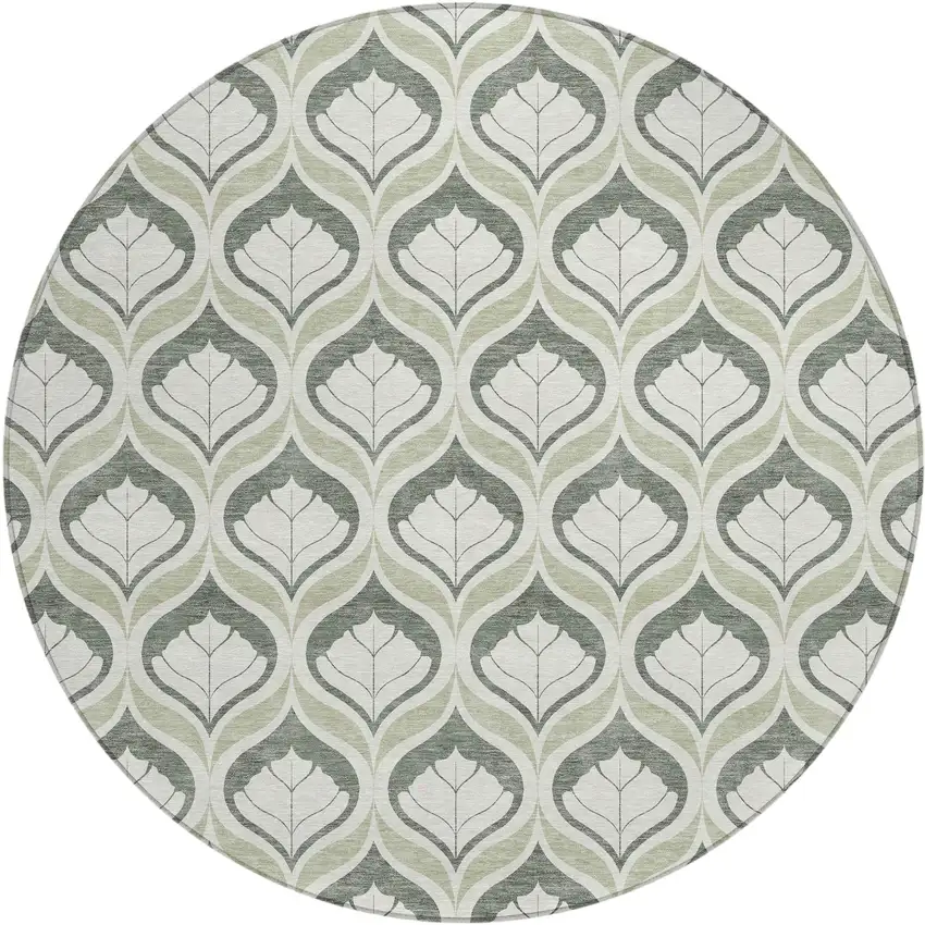 8' Lime Green And Beige Round Geometric Washable Indoor Outdoor Area Rug Photo 1