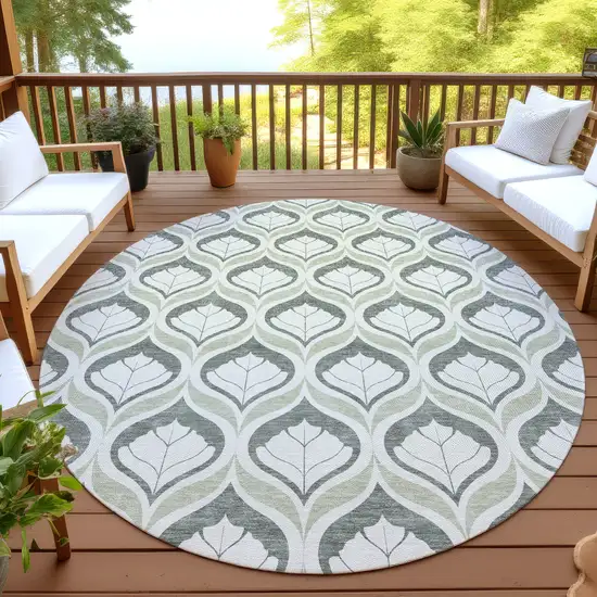 8' Lime Green And Beige Round Geometric Washable Indoor Outdoor Area Rug Photo 4