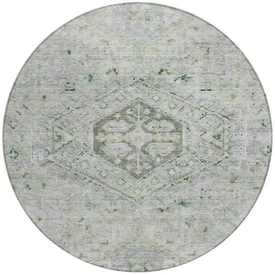 8' Lime Green And Beige Round Medallion Washable Indoor Outdoor Area Rug Photo 3
