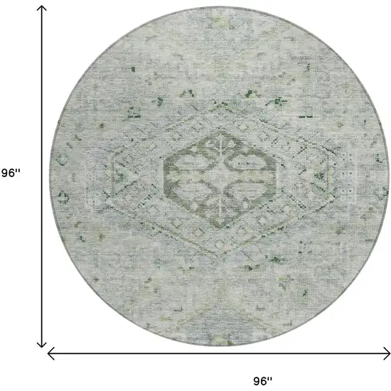 8' Lime Green And Beige Round Medallion Washable Indoor Outdoor Area Rug Photo 3