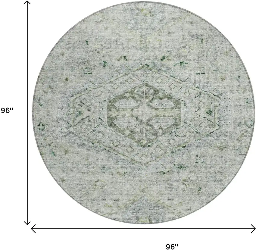 8' Lime Green And Beige Round Medallion Washable Indoor Outdoor Area Rug Photo 3