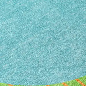Photo of 8' Lime Green And Blue Round Striped Washable Indoor Outdoor Area Rug