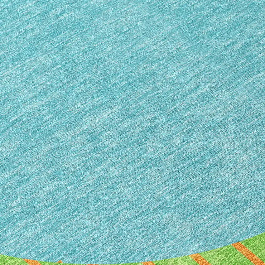 8' Lime Green And Blue Round Striped Washable Indoor Outdoor Area Rug Photo 8