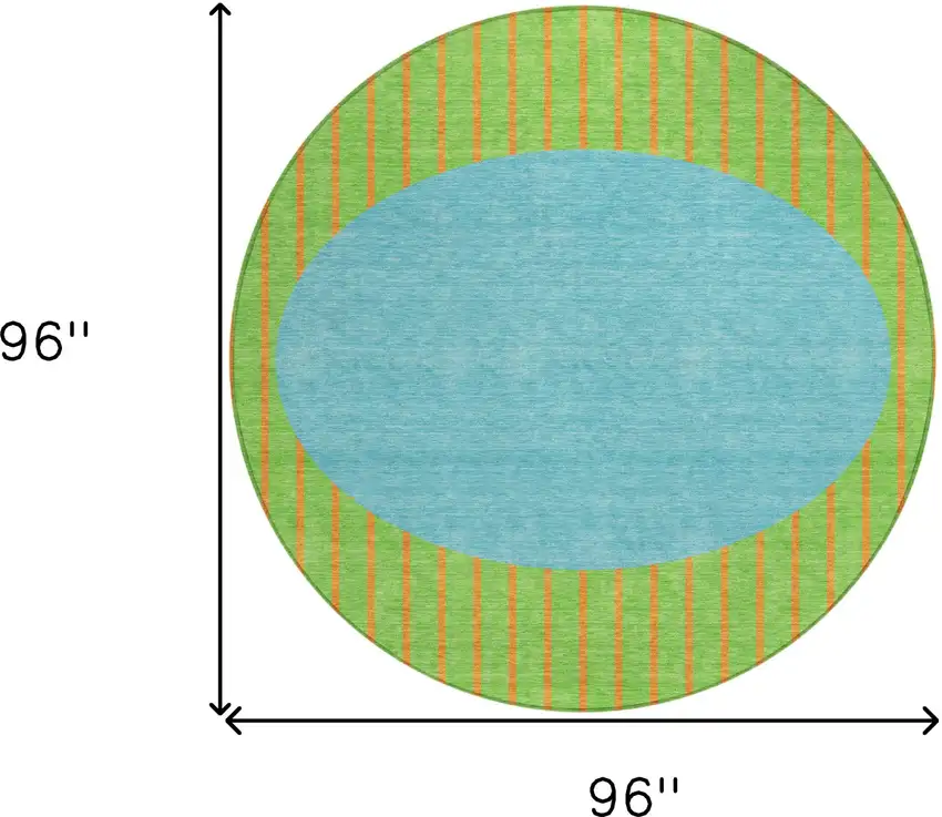 8' Lime Green And Blue Round Striped Washable Indoor Outdoor Area Rug Photo 3