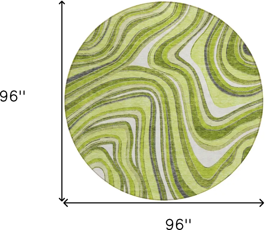 8' Lime Green And Charcoal Round Abstract Washable Indoor Outdoor Area Rug Photo 8