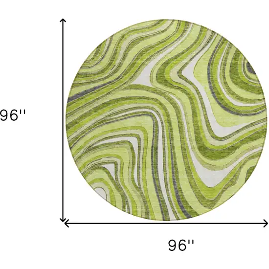 8' Lime Green And Charcoal Round Abstract Washable Indoor Outdoor Area Rug Photo 8