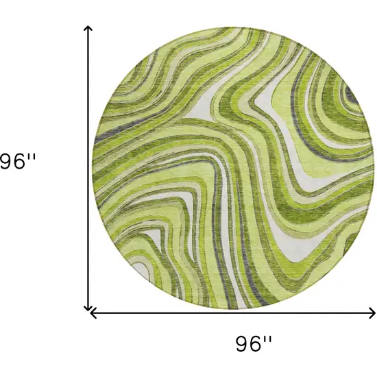 8' Lime Green And Charcoal Round Abstract Washable Indoor Outdoor Area Rug Photo 8