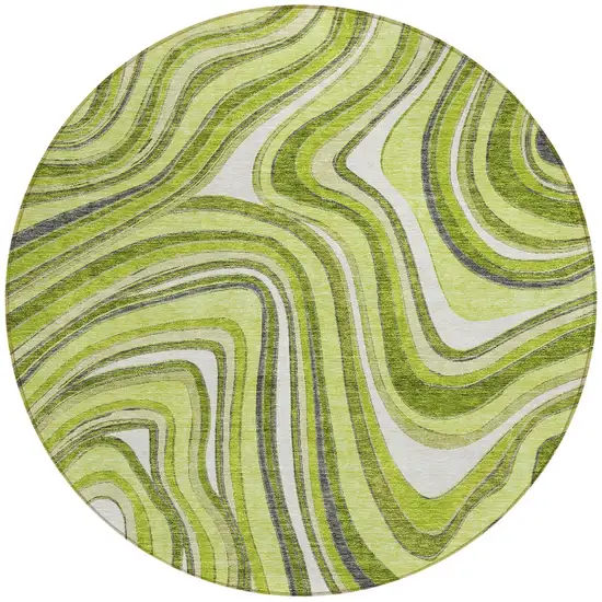 8' Lime Green And Charcoal Round Abstract Washable Indoor Outdoor Area Rug Photo 5