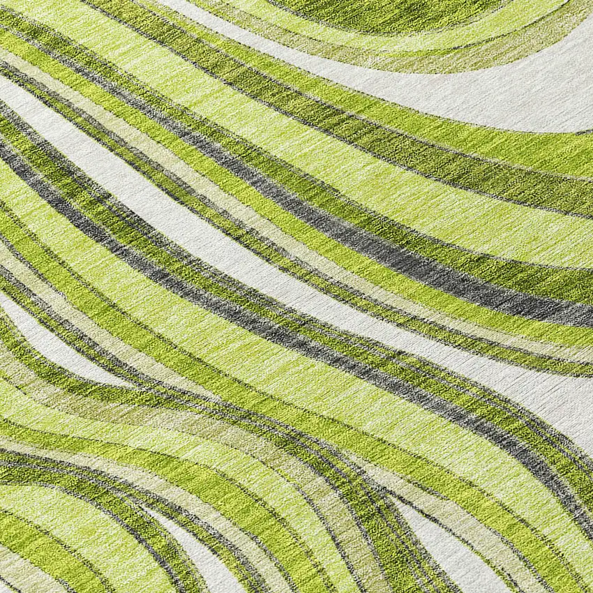 8' Lime Green And Charcoal Round Abstract Washable Indoor Outdoor Area Rug Photo 9