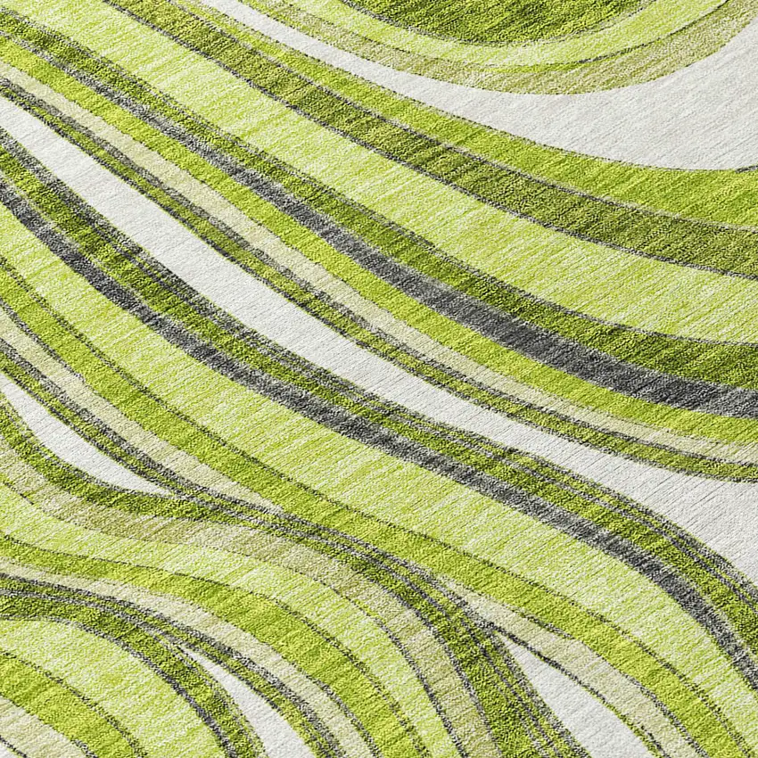 8' Lime Green And Charcoal Round Abstract Washable Indoor Outdoor Area Rug Photo 9