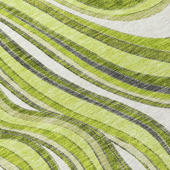 8' Lime Green And Charcoal Round Abstract Washable Indoor Outdoor Area Rug Photo 9