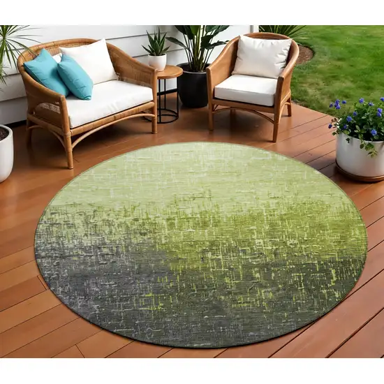 8' Lime Green And Dark Gray Round Ombre Washable Indoor Outdoor Area Rug Photo 1