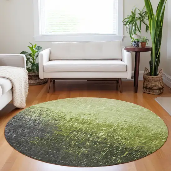 8' Lime Green And Dark Gray Round Ombre Washable Indoor Outdoor Area Rug Photo 8