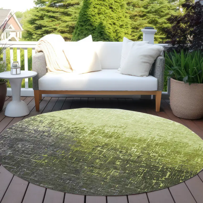 8' Lime Green And Dark Gray Round Ombre Washable Indoor Outdoor Area Rug Photo 7