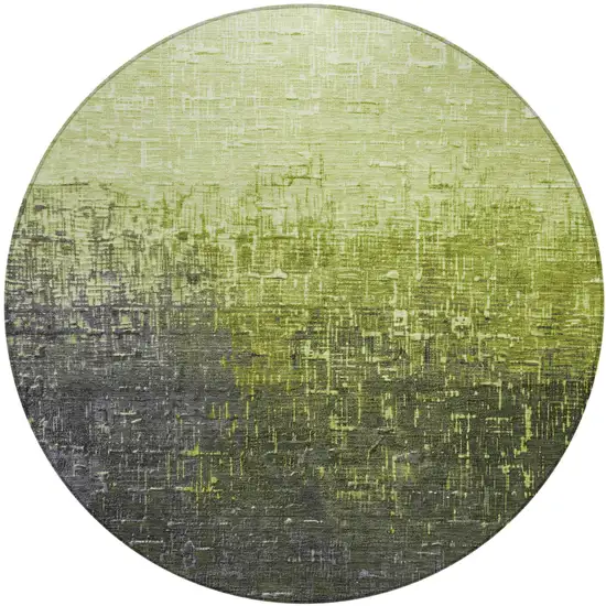 8' Lime Green And Dark Gray Round Ombre Washable Indoor Outdoor Area Rug Photo 2