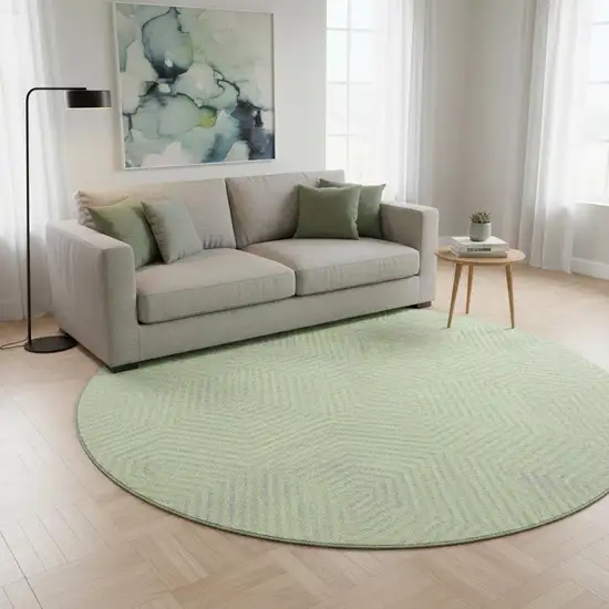 8' Lime Green And Gray Geometric Washable Round Rug With UV Protection Photo 2