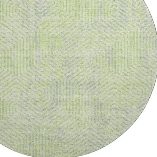 8' Lime Green And Gray Geometric Washable Round Rug With UV Protection Photo 3