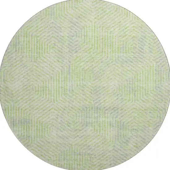 8' Lime Green And Gray Geometric Washable Round Rug With UV Protection Photo 4