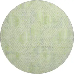 Photo of 8' Lime Green And Gray Geometric Washable Round Rug With UV Protection