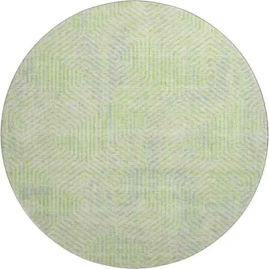 8' Lime Green And Gray Geometric Washable Round Rug With UV Protection Photo 1