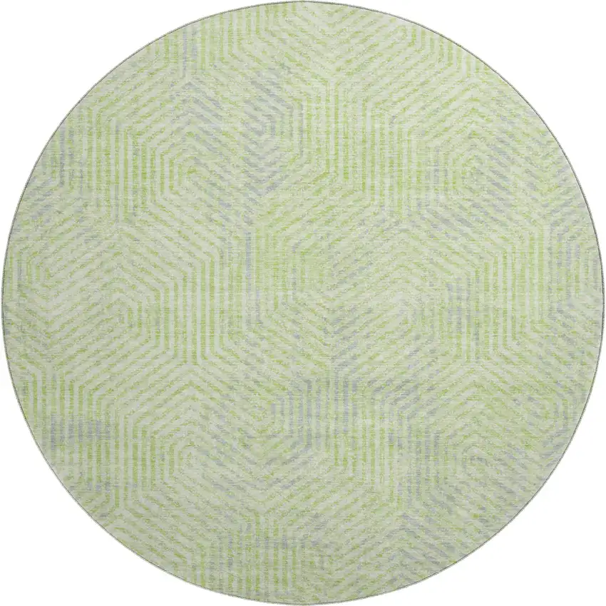 8' Lime Green And Gray Geometric Washable Round Rug With UV Protection Photo 1