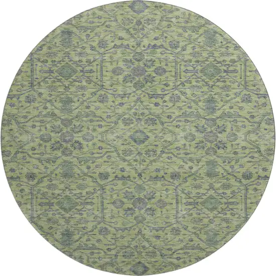 8' Lime Green And Gray Oriental Washable Round Rug With UV Protection Photo 1