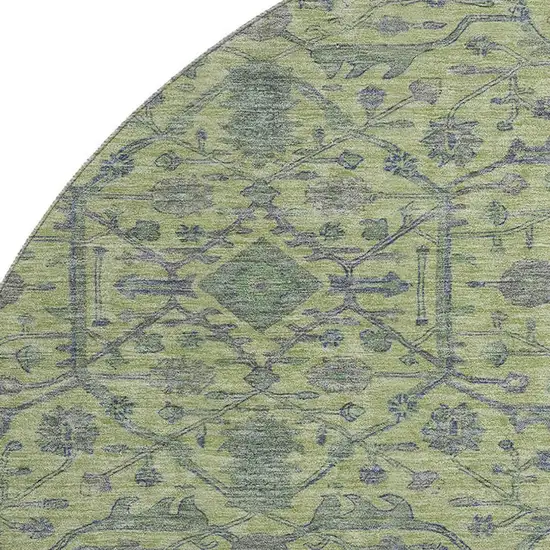 8' Lime Green And Gray Oriental Washable Round Rug With UV Protection Photo 2
