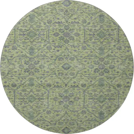 8' Lime Green And Gray Oriental Washable Round Rug With UV Protection Photo 3