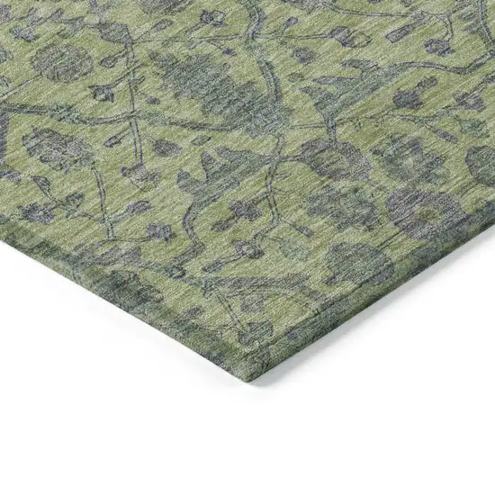 8' Lime Green And Gray Round Floral Washable Indoor Outdoor Area Rug Photo 4