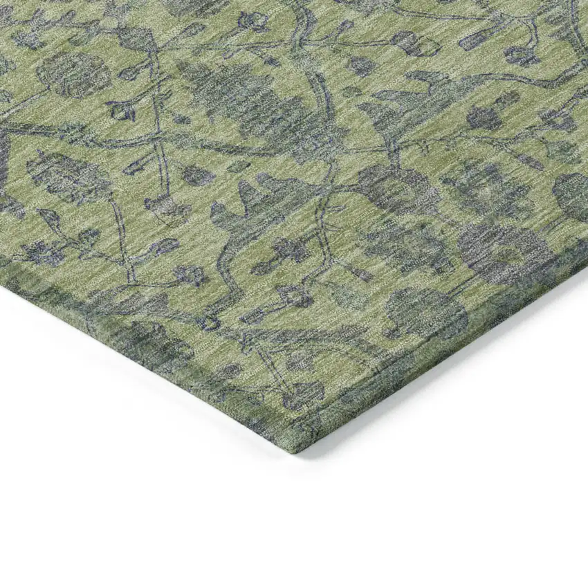 8' Lime Green And Gray Round Floral Washable Indoor Outdoor Area Rug Photo 4