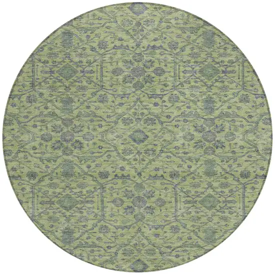 8' Lime Green And Gray Round Floral Washable Indoor Outdoor Area Rug Photo 5
