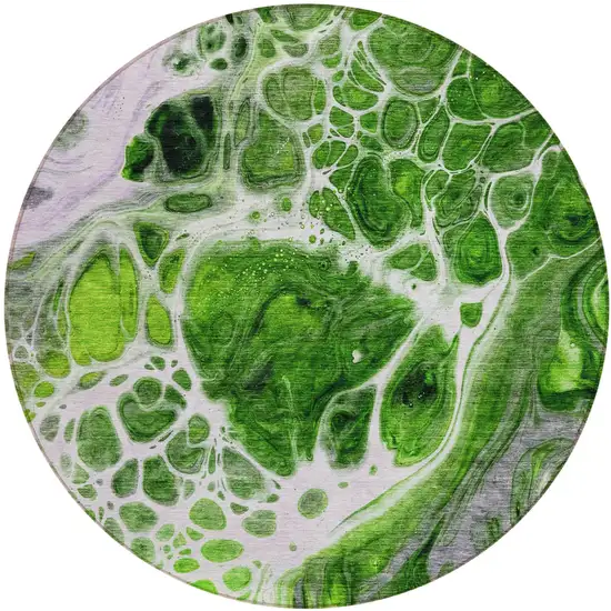 8' Lime Green And Gray Round Nautical Washable Indoor Outdoor Area Rug Photo 2
