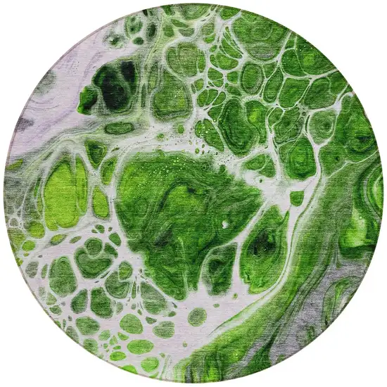 8' Lime Green And Gray Round Nautical Washable Indoor Outdoor Area Rug Photo 5