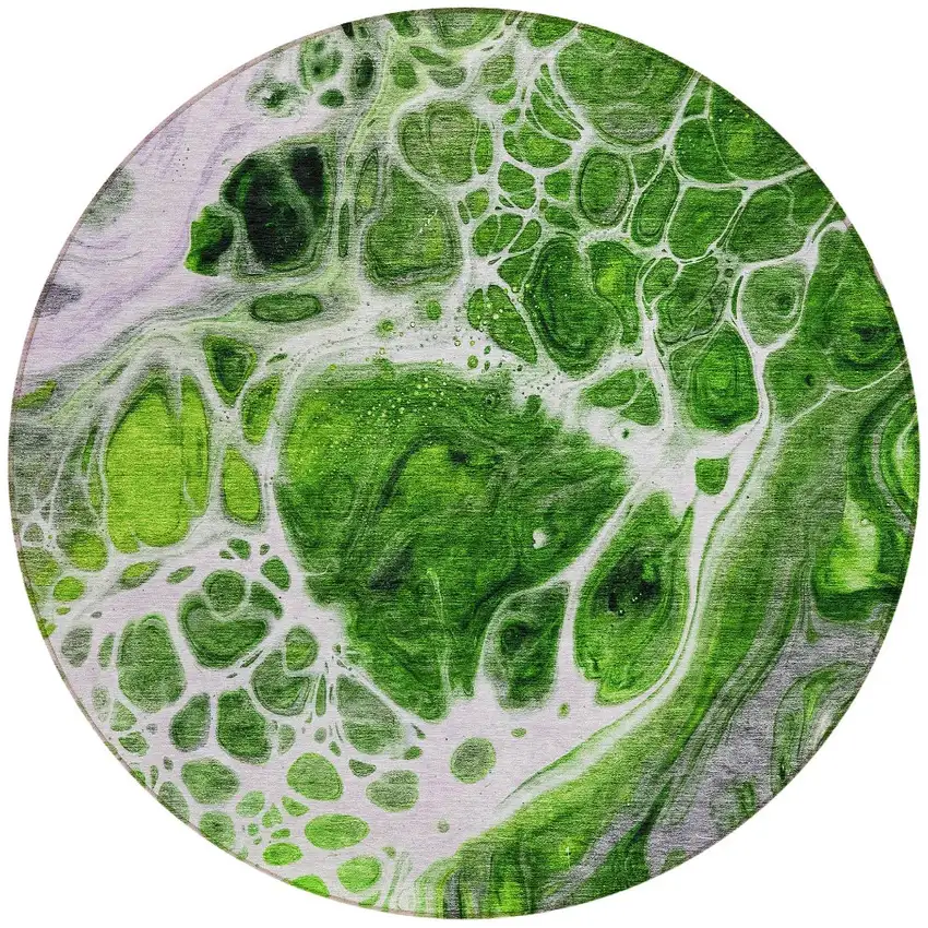 8' Lime Green And Gray Round Nautical Washable Indoor Outdoor Area Rug Photo 5