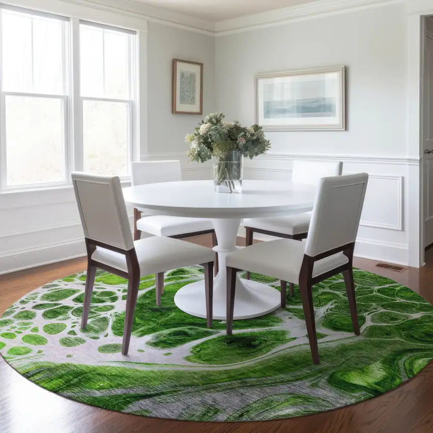 8' Lime Green And Gray Round Nautical Washable Indoor Outdoor Area Rug Photo 7