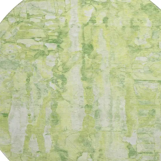 8' Lime Green And Ivory Abstract Washable Round Rug With UV Protection Photo 3