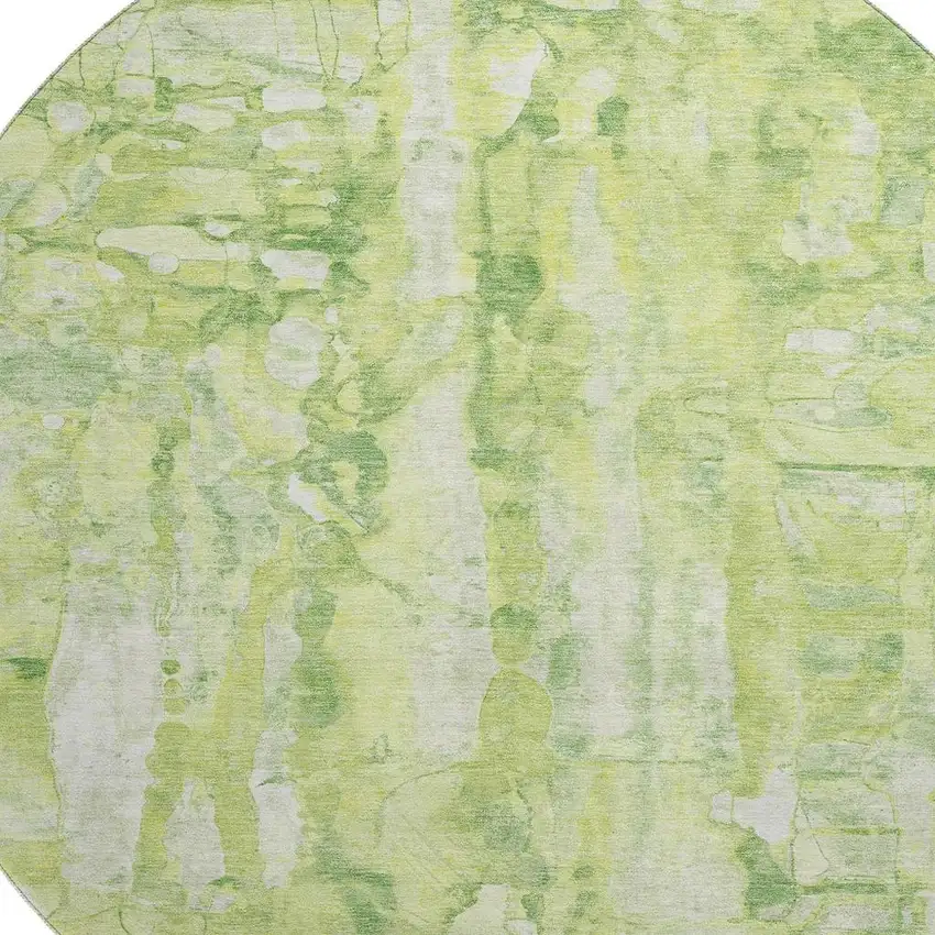 8' Lime Green And Ivory Abstract Washable Round Rug With UV Protection Photo 3
