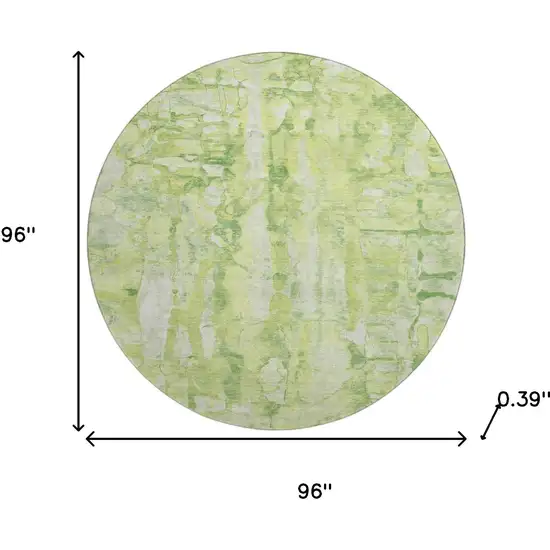 8' Lime Green And Ivory Abstract Washable Round Rug With UV Protection Photo 8