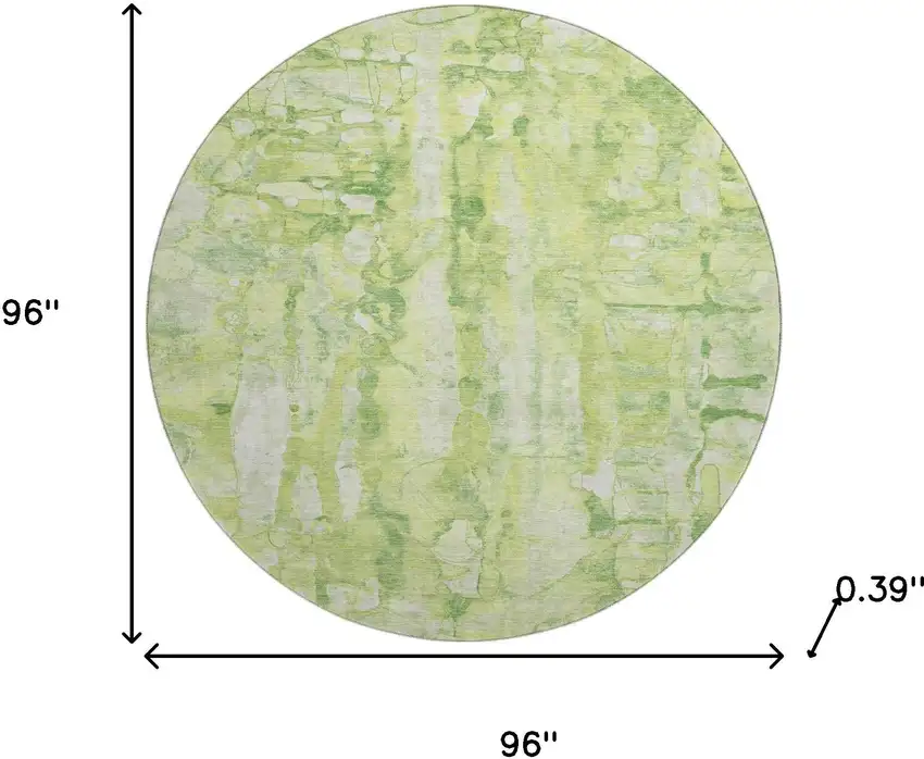 8' Lime Green And Ivory Abstract Washable Round Rug With UV Protection Photo 8