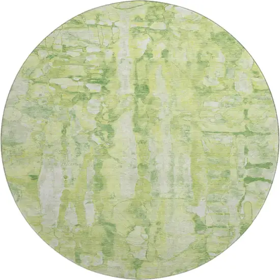 8' Lime Green And Ivory Abstract Washable Round Rug With UV Protection Photo 1