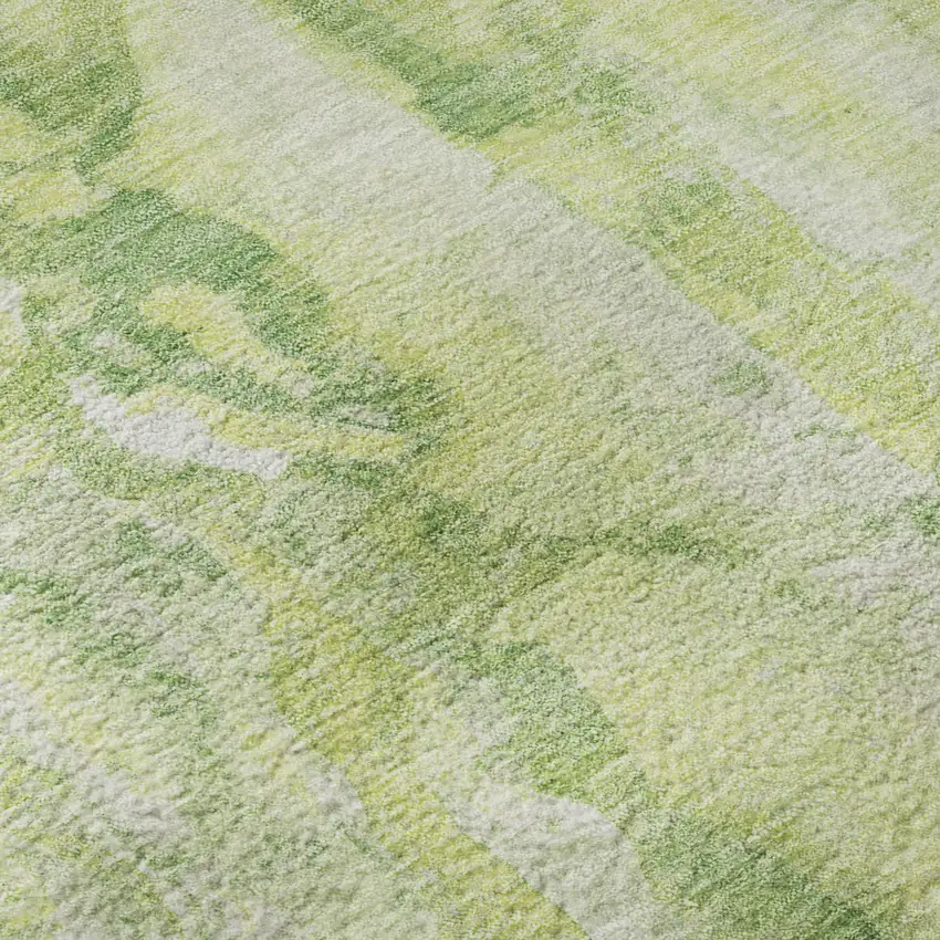 8' Lime Green And Ivory Abstract Washable Round Rug With UV Protection Photo 7