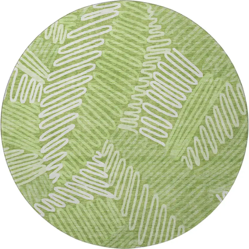 8' Lime Green And Ivory Floral Washable Round Rug With UV Protection Photo 4