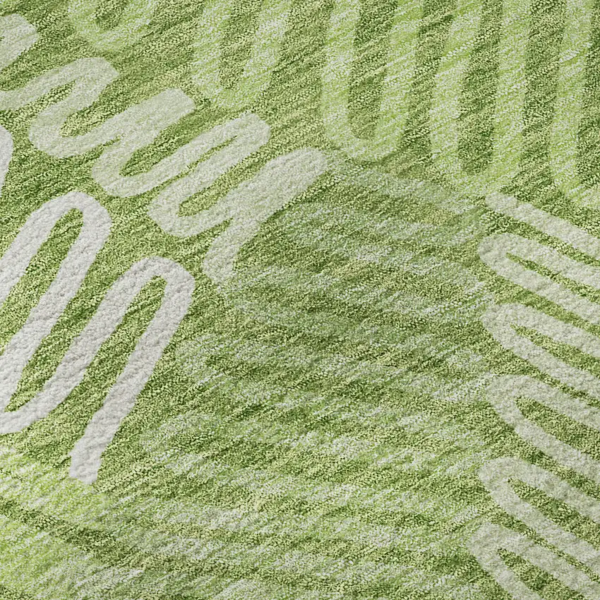 8' Lime Green And Ivory Floral Washable Round Rug With UV Protection Photo 9