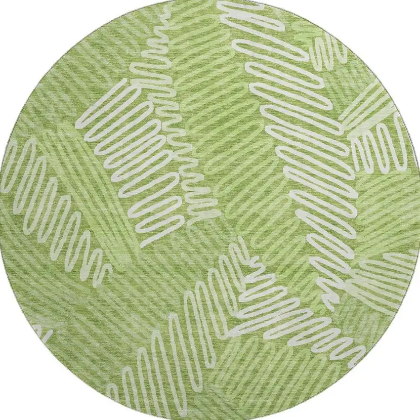 8' Lime Green And Ivory Floral Washable Round Rug With UV Protection Photo 3