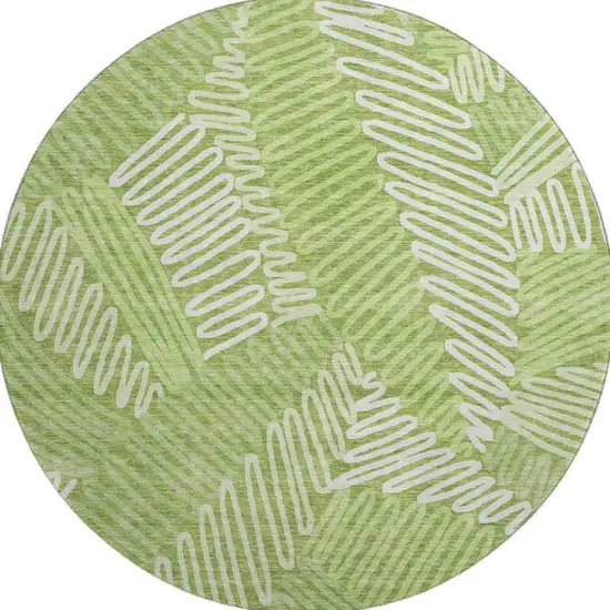 8' Lime Green And Ivory Floral Washable Round Rug With UV Protection Photo 3