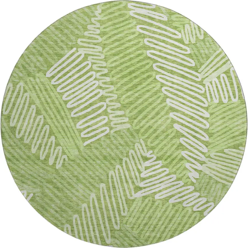 8' Lime Green And Ivory Floral Washable Round Rug With UV Protection Photo 1